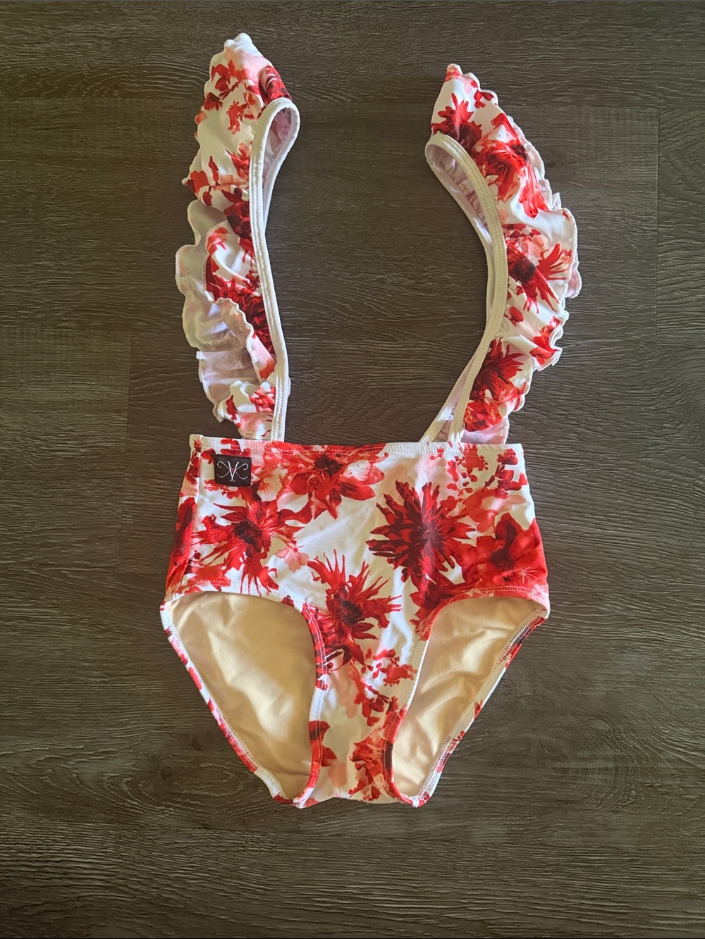 Girls' Red Floral Ruffle One-Piece Dance Leo